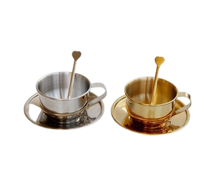 Ensemble tasse et soucoupe en acier inoxydable, qualité alimentaire, durable, vaisselle d'hôtel, tasses à thé pour la restauration, vente en gros, usage commercial - Product Image 1