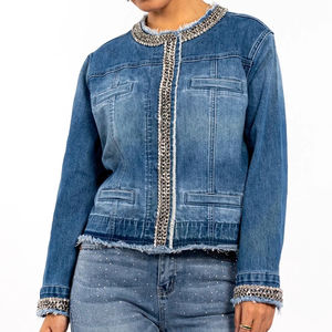 2025 personnalisé Unique Patchwork chaîne à manches longues brut respirant Vintage Jean Denim veste femmes - Product Image 6