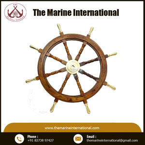 <b>36</b> Inch Natural Wood & Solid Brass Handmade Nautical Ship Wheel with <b>8</b> Brass Spokes Brown Polish Finish Home Office Wall Decor - Product Image 6