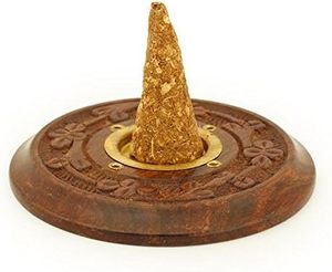 Brûleur d'encens en bois rond avec fleurs, 4 pouces, brûleur d'encens rond artisanal de qualité supérieure pour la décoration de la maison et les activités religieuses - Product Image 2