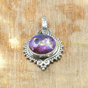 Collier pendentif vintage bohème fait main en argent sterling 925 avec pierre précieuse ovale en turquoise cuivrée naturelle pour femme - Product Image 2