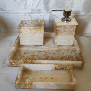 Ensemble de salle de bain en résine de quartz blanc borné avec joint à onglets Ensemble de 4 pièces au design unique de haute qualité à prix total - Product Image 6