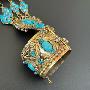 Collier afghan Kuchi authentique ultra long avec de grandes pierres rondes turquoise, collier en argent artisanal, ethnique - Product Image 2