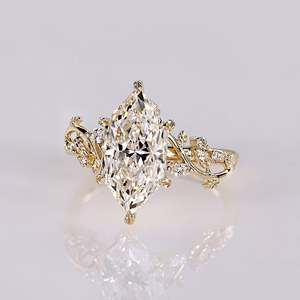 Bague de fiançailles pour femme en diamant taille marquise néerlandaise, inspiration nature romantique, couleur E/EF, clarté VS, plaqué platine rhodié - Product Image 6
