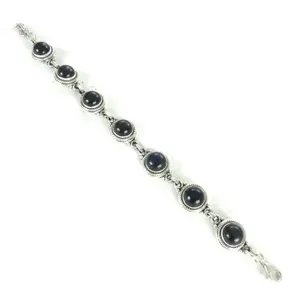 925 <b>Silver</b> Onyx Beaded <b>Charm</b> <b>Bracelet</b> for Women with Gold Plating Garnet Statement Jewelry - Product Image 1