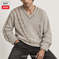 Pull col en V pour homme SS27 – Haut en maille ajourée au crochet effet échelle, coupe décontractée et oversize, style streetwear – Vente en gros fabricant