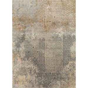 Alfombra Tattvam Anudada a Mano de Lana y Seda de Bambú, Diseño de Parches Beige y Marrón, Rectangular, para Pasillo y Dormitorio - Modelo Esk-9012 - Product Image 1