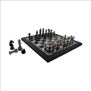 Jeu d'échecs en métal argenté doré avec finition brillante et décor de table poli coloré jeu d'esprit jeu d'échecs en bois - Product Image 2