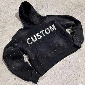 Sudadera holgada con capucha para hombre con logotipo personalizado, sudaderas con diamantes de imitación, venta al por mayor, Sudadera con capucha lavada informal para primavera y otoño - Product Image 4