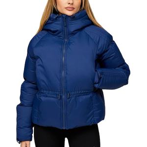 OEM Manteau d'hiver en duvet pour femmes Toile respirante Capuche à fermeture éclair complète avec col montant Veste à bulles solide en cuir de mouton - Product Image 1