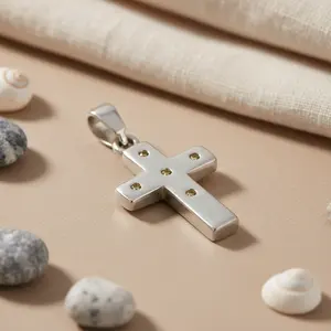 Colgante de Cruz de Plata 925 con Baño de Rodio y Piedras Preciosas, Hecho a Mano, Color Oro Rosa, para Mujer - Product Image 2