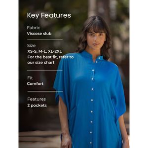 Zephyr Solid Blue Chiffon <b>Maxi</b> Kaftan <b>Dress</b> Plus-Size Puff Sleeve - Product Image 2