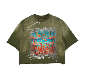 Camiseta con serigrafía personalizada para hombre, Jersey de algodón 100% lavado ácido, camiseta en blanco, talla cómoda a bajo precio - Product Image 1