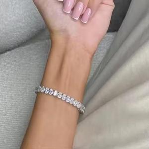 20 Carat D-VVS2 Oval Cut Moissanite Diamond <b>Tennis</b> for <b>Bracelet</b> Luxurious 18K White Gold Set <b>Fashionable</b> for <b>Bracelet</b> for Her - Product Image 1