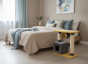 Amistar Classic Arbre à chat à 2 niveaux en sisal avec tunnel et colonne d'intimité, durable, facile à assembler, emballé en carton, hauteur 70 cm pour chats et chatons - Product Image 4