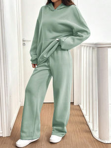 Ensemble de survêtement d'hiver de luxe pour femmes, sweat à capuche et pantalon évasé avec strass, mode Y2K, athleisure, séchage rapide, respirant - Product Image 4