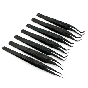 Pinzas de precisión para extensiones de pestañas hechas a mano y personalizadas, pinzas de punta de gancho negras de 90 grados con volumen de acero inoxidable - Product Image 4