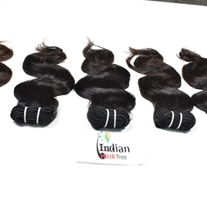 Cabello ondulado natural del cuerpo del fabricante indio, máquina de color negro de un solo donante, trama doble, venta al por mayor, superonda humana virgen cruda - Product Image 3