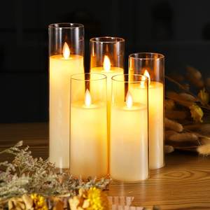 Flameless <b>LED</b> <b>Battery</b> Operated Acrylic Glass White Pillar 5.5"6.5"7.5"x2.3" Set 3 Candles With Moving Flame & Remote for Home - Product Image 4