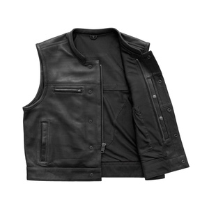 Chaqueta de cuero sin mangas de estilo Vintage Premium para hombre, chaleco perforado con bolsillos y cremallera, transpirable, a prueba de viento, para uso en invierno y exteriores - Product Image 3
