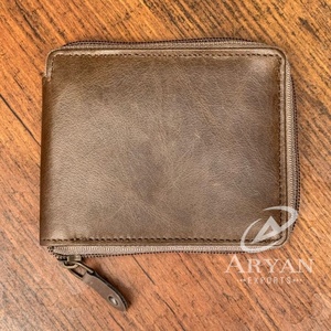 Cartera corta con cremallera de cuero de grano completo personalizada doblada 2025, tarjetero de cuero genuino, monedero, BILLETERA, funda de bolsillo para hombres - Product Image 1