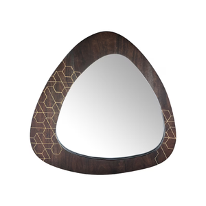 Cadre en bois brun unique et moderne en forme de triangle miroir mural en verre de taille personnalisée pour la décoration intérieure salles de bains chambres à coucher - Product Image 5