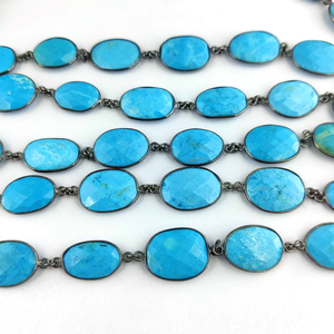 Chaîne de connecteur de lunette de pierres précieuses turquoise, chaîne de connecteur de pierres précieuses à facettes de taille de forme libre en gros - Product Image 1