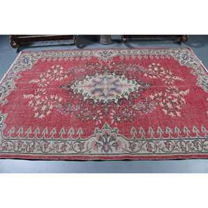 Tapis de 5,7 x 8,5 pieds, grand tapis turc vintage, tapis en laine rouge - Product Image 3