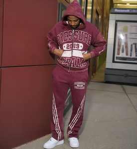 Custom Heavy Gsm Blank Heavyweight Sweatsuit Sudadera con capucha de doble cremallera y pantalones de chándal holgados Set Jogging Suit Chándal Set para hombres - Product Image 2