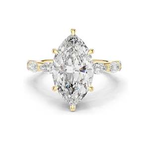 Bague de fiançailles en diamant de laboratoire marquise et rond de 4,732 carats, clarté VVS-VS EF, or 18 carats, 14 carats, 10 carats et argent 925, rose, jaune - Product Image 1