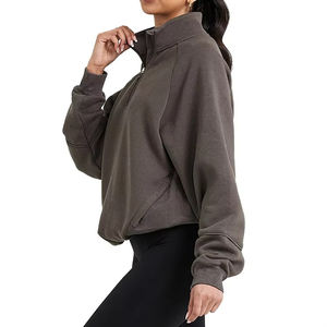 Sweat-shirt classique en coton surdimensionné avec logo sur le devant et col montant à fermeture éclair décontracté pour femmes vente en gros personnalisée - Product Image 4
