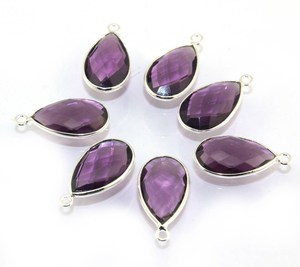 Améthyste En Argent Sterling Lunette Connecteurs de Pierres Précieuses - Product Image 2