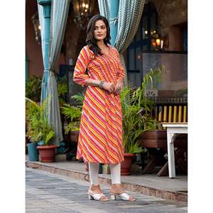 Kurti droit en coton orange Lehariya, élégant et décontracté, pour femme de bureau, respirant, options longueur au sol ou au genou, naturel - Product Image 3