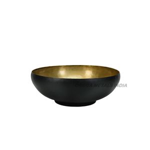 Bol de service en métal doré noir de haute qualité avec forme ronde lisse et design de contraste élégant pour un affichage de table décoratif moderne - Product Image 1