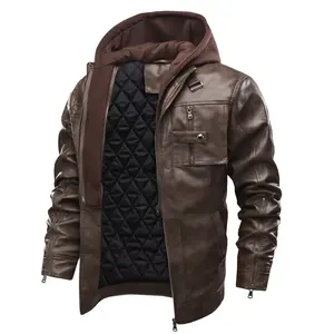 Chaqueta de cuero con capucha de alta calidad Diseño largo con estilo personalizado Tela MOQ baja Nueva versión - Product Image 6
