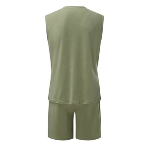 Ensemble short en coton respirant de haute qualité pour hommes, survêtement imprimé de couleur unie pour vêtements d'été décontractés - Product Image 4