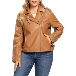 Nouvelle mode d'automne, veste en cuir vintage de style moto, veste en cuir pour femme à manches longues, col à revers, avec bouton, ceinture chic - Product Image 6