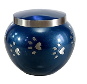 Urne funéraire pour animaux de compagnie Odyssey en laiton massif avec empreinte de patte en argent de couleur blanche perle - Product Image 2