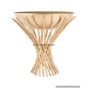 Bol de forme ronde en métal robuste doré entièrement de haute qualité avec une base de créateur fantaisie attrayante et un bol décoratif - Product Image 1