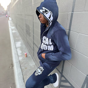 OEM personalizado Unisex de gran tamaño Boxy Sudadera con capucha pantalones de chándal conjunto Streetwear Vintage Jogging traje parche bordado peso pesado de talla grande - Product Image 2