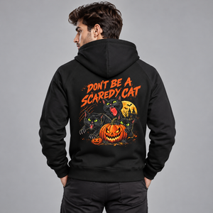 Sudadera con Capucha de Forro Polar con Estampado Gráfico Personalizado para Hombre, Diseño Casual de Gato Calabaza en la Espalda, con Bolsillo Canguro - Product Image 1
