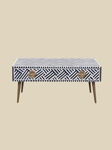 Table basse à tiroirs en os incrusté, meuble en bois artisanal mettant en valeur des techniques artisanales intemporelles - Product Image 5