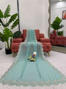 Diseñador Faux Georgette Saree y blusa Heavy Coding Sequence Bordado Auténtico Espejo Trabajo Boda Desgaste - Product Image 3