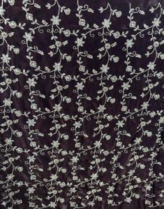 Luxury Hand Embroidered Silk <b>Fabric</b> with Floral Motifs and <b>Bead</b> Work Perfect for Couture Dresses and Wedding Wear - Product Image 1