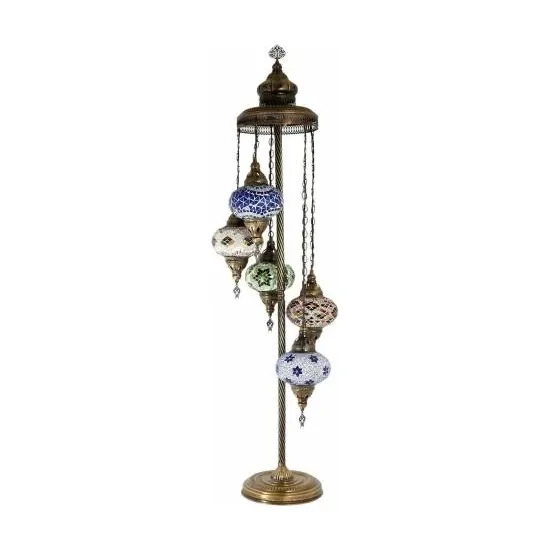 Turkish Floor Lamp 7 Globe Handmade Glass Mosaic for Stained Glass Lampshade Ottoman Base LED Indoor Decor