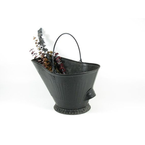 Seau à charbon en métal finition patine, ensemble de cheminée artisanal de haute qualité et accessoires, seau à charbon avec poignée en fil métallique - Product Image 1