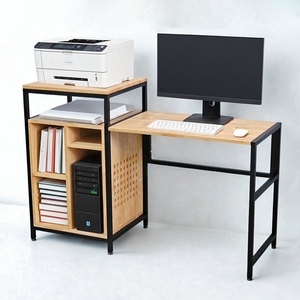Rubberwood Computer <b>Desk</b> with Iron Frame Bookshelf Drawer Storage Shelves for Bedroom <b>Simple</b> Design COD68035 - Product Image 1