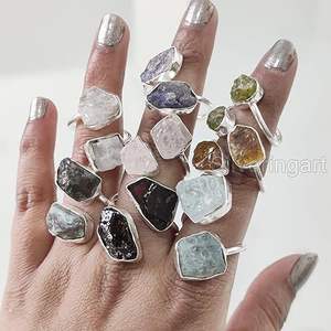 Anillo de Piedras Preciosas en Bruto para Mujer, Tanzanita Natural, Peridoto, Lapislázuli, Cuarzo, Joyería de Plata de Ley 925 - Product Image 4