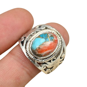 Anillo de estilo bohemio de plata de ley sólida 925 con piedras preciosas turquesa joyería de boda hecha a mano para mujeres y mamá chapada en rodio - Product Image 1