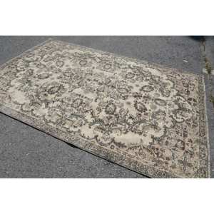 Tapis Classique Vintage en Laine Beige Vert Patchwork Design Fait à la Main 6.3X9.9 pieds Couloir Rectangulaire pour Salon Chambre Peluche en Latex - Product Image 2